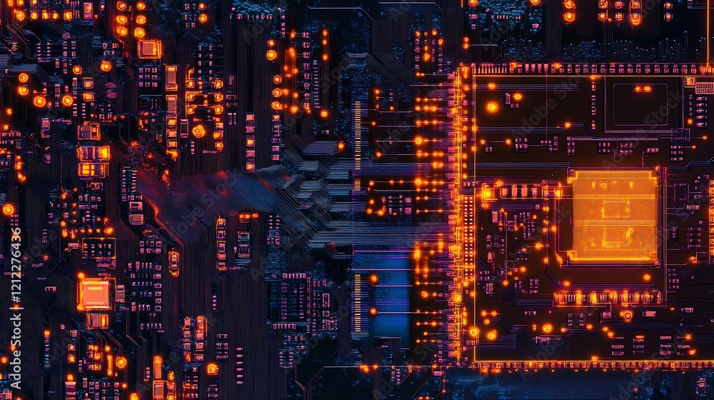 Aufkleber Close-up of a circuit board with glowing components.