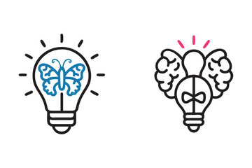 Creative Lightbulb thinking innovation idea transformation icon set.