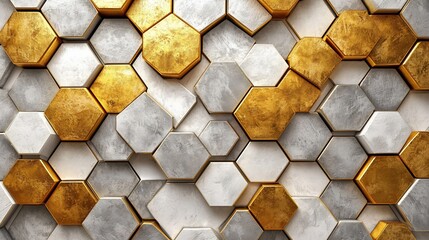 Fototapeta premium Abstract gold and white hexagon pattern.