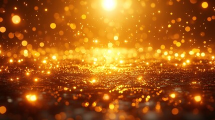 A shimmering golden surface with sparkling particles, creating a magical atmosphere.