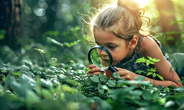 child with magnifying glass