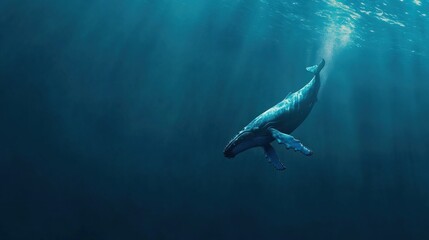 Fototapeta premium Majestic Humpback Whale Gracefully Swims in Deep Ocean