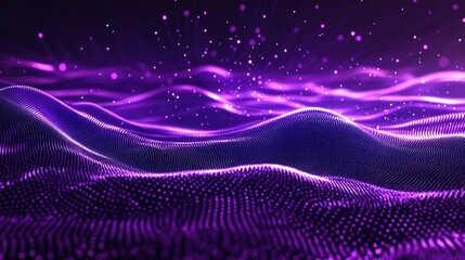 Digital purple particles wave and light abstract background