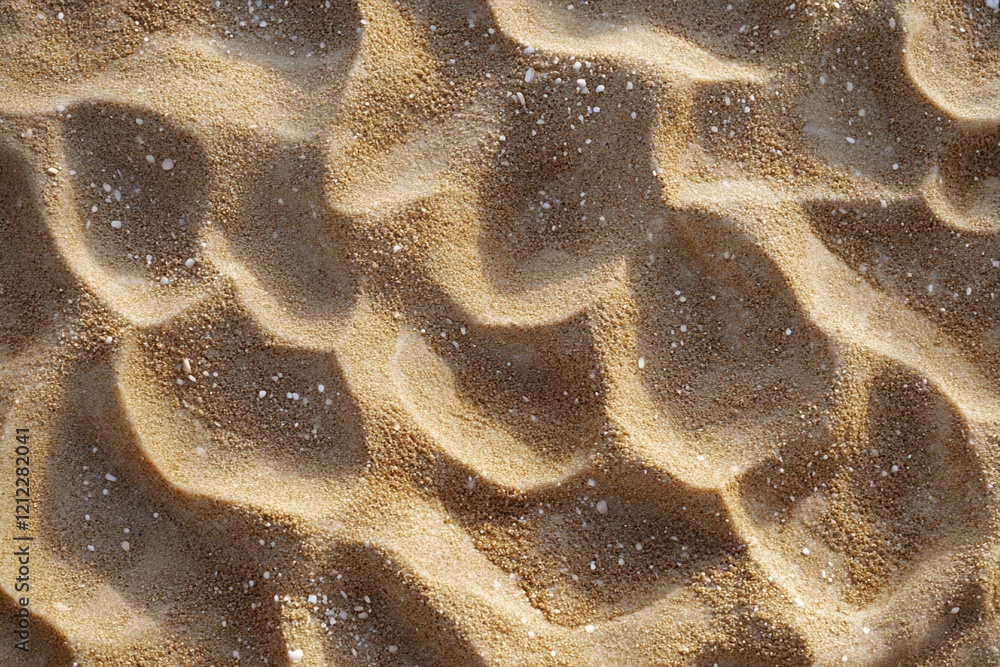 Aufkleber close-up of textured sand with wave patterns and small white particles.