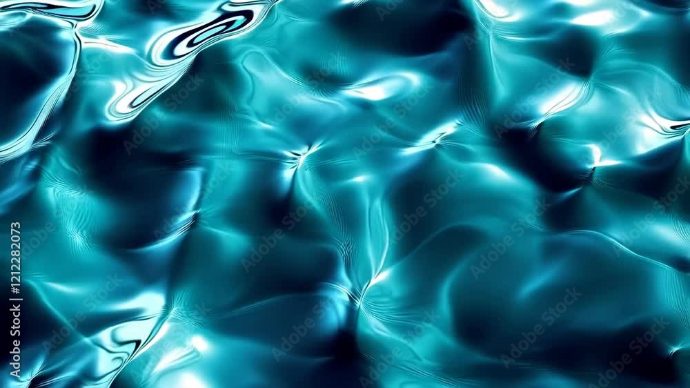 Poster dynamic blue light waves reflecting on a fluid surface, creating a mesmerizing pattern