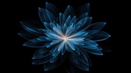 Abstract Blue Luminescent Flower Bloom in Dark Background