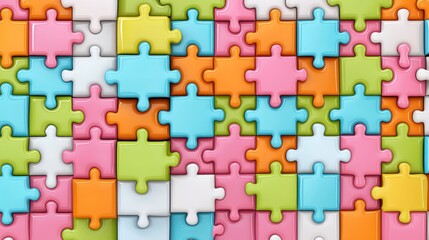 Naklejka premium A colorful assortment of interlocking puzzle pieces, showcasing various pastel shades, arranged in a playful pattern.