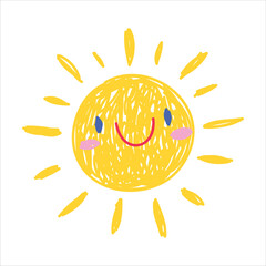 Sun as Kids Doodle Simple Hand Drawn Element Vector Illustration