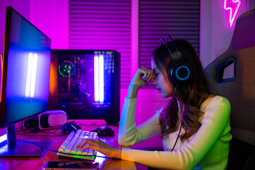 Game losing. Angry Gamer fail plays online video games tournament with computer, Unhappy upset...