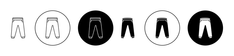 Pants trousers vector icon collection in black filled and outlined versions