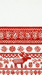A festive knit pattern featuring a moose and winter motifs in brown and white.