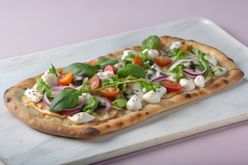 Fresh & Delicious. Gourmet Pizza with Tomatoes. Basil. and Mozzarella