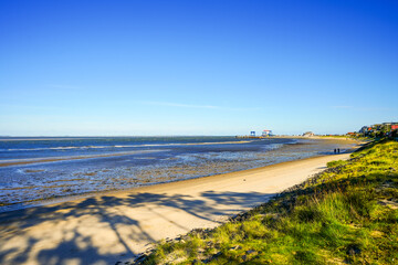 View of the landscape and the North Sea on the North Frisian island of Amrum. Nature near Wittdün on Amrum.
