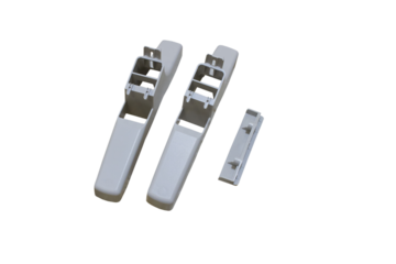 legs under an electric convector, plastic white legs for an electric heater isolated on a white background