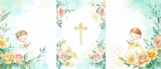 Adorable watercolor templates for baptism invitations 