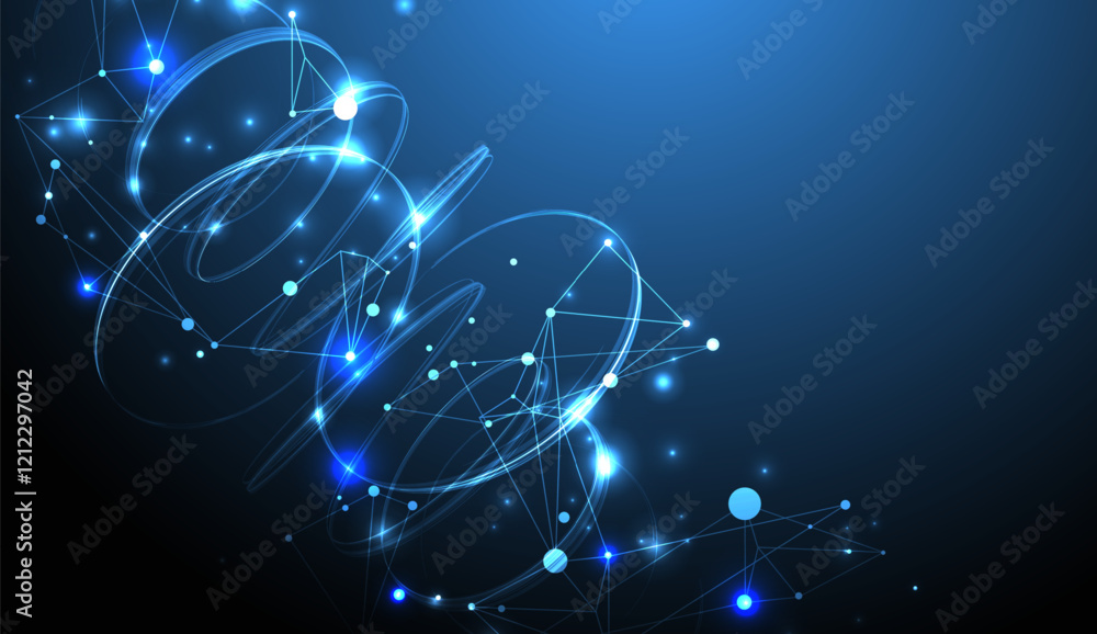 Poster Template for science and technology presentation. Plexus style background.