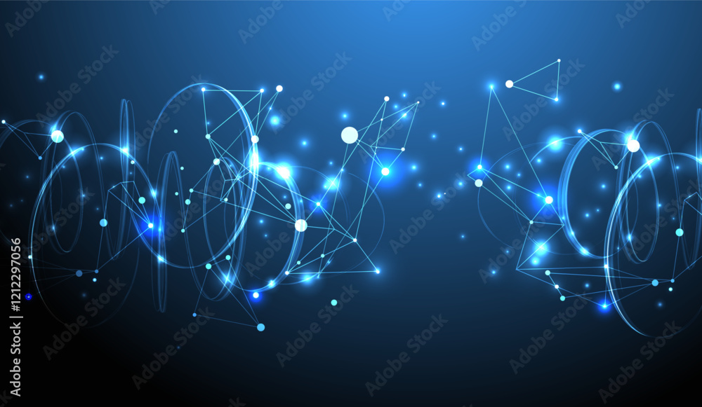 Aufkleber Template for science and technology presentation. Plexus style background.