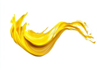 Fototapeta premium A yellow paint stroke on a white background stands out with jagged edges and fluid texture in a minimalist&nbsp;effect