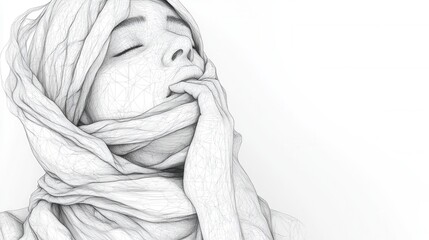 Scarf Embrace, a geometric illustration of an individual elegantly wrapping a scarf around their neck, showcasing simplicity and style