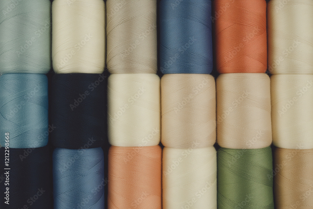 Poster spool of thread collection: a collection of colorful spools of thread are arranged in a grid pattern