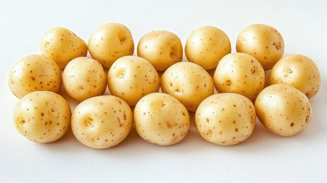 Fresh unpeeled infant potatoes grenailles showcased on a blank canvas.