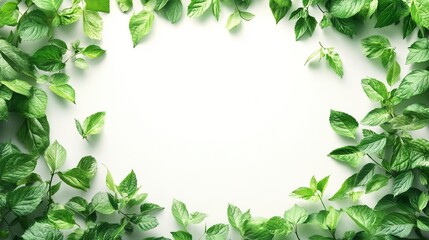 Lush Green Leaves on Bright White Background Creating a Fresh and Vibrant Natural Aesthetic Appeal