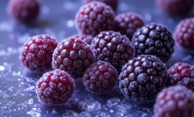 Frozen mixed berries on a cool surface