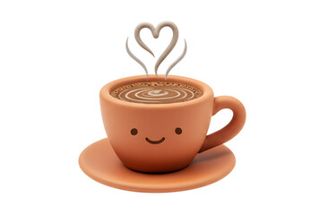 Warm Clay Coffee Cup with Heart-Shaped Steam Curl – Cozy Design on White Background