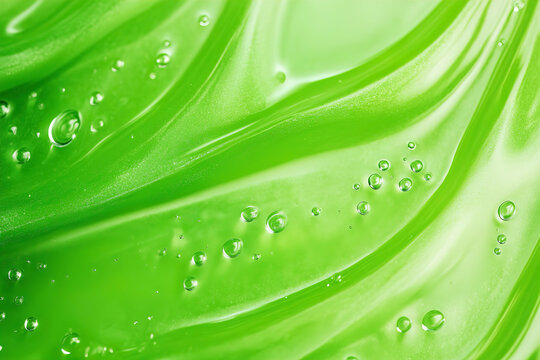 A lush green gel with a smooth texture and tiny bubbles captures the essence of healthy skincare.