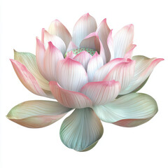 detailed lotus flower with soft pink and green hues, showcasing its delicate petals and serene beauty
