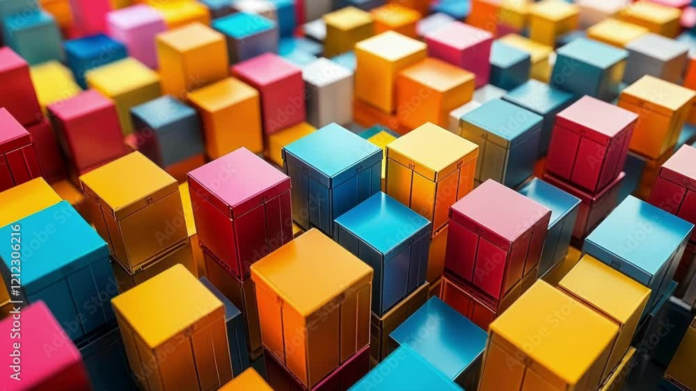 Poster abstract animation of colorful cubes forming a complex and visually appealing pattern, ideal for pro