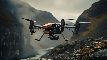 Naklejka premium A photo of a drone capturing images for geological