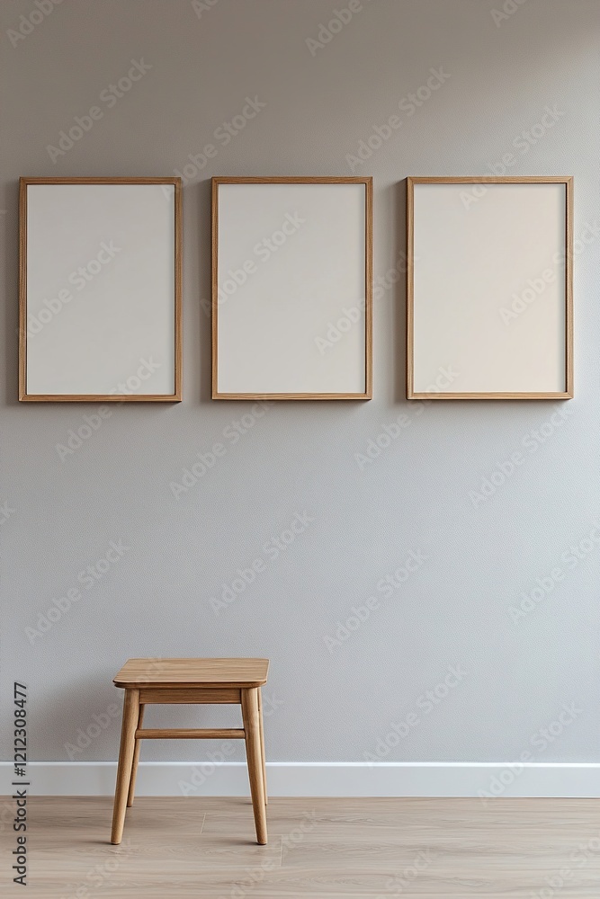 Aufkleber three empty frames of varying sizes create a minimalist gallery wall against a light gray background