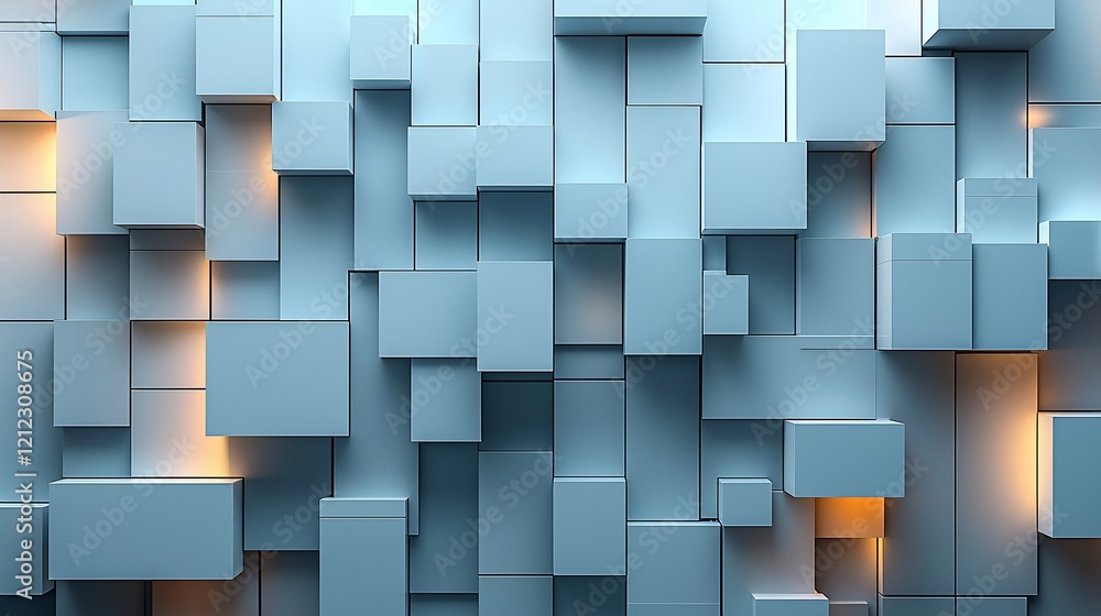 Poster abstract 3d cube wall with glowing light.