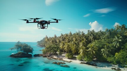 Naklejka premium A photo of a drone capturing images for tourism