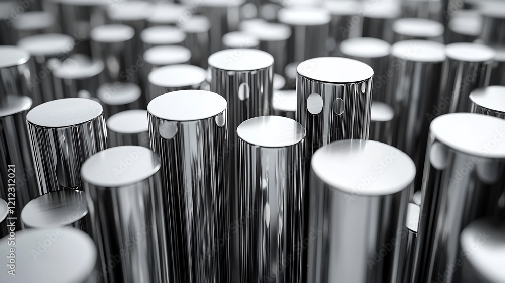 Poster abstract background of shiny metallic cylinders.