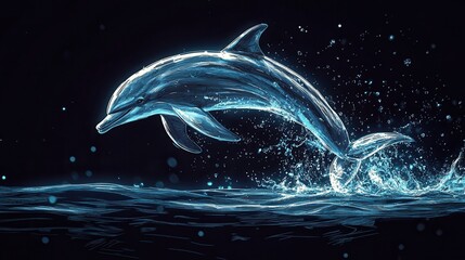 Dolphin in Motion, a minimalistic low poly illustration capturing the grace of a dolphin leaping above the water's surface