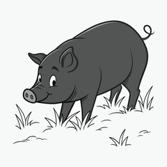 Fototapeta premium Cute Black and White Pig Silhouette for Design Projects