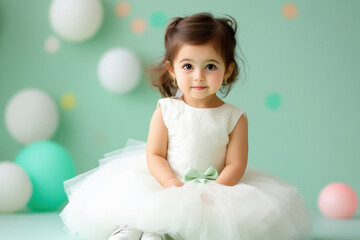 Fototapeta premium A cute little girl from india looks particularly sweet and elegant in a gorgeous dress.