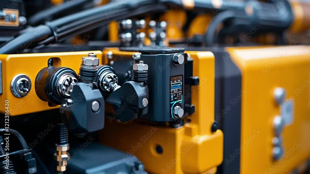 Poster a detailed closeup of modern machinery with integrated smart technology showcasing gear adjustments 