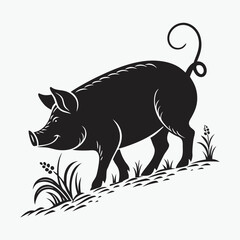 Fototapeta premium Cute Black and White Pig Silhouette for Design Projects