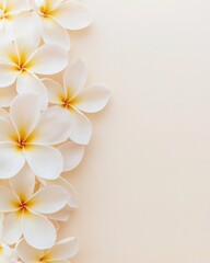 Naklejka premium Elegant Plumeria Flowers on Soft Beige Background with Minimalist Tropical Aesthetic, Tropical Spa-inspired decor