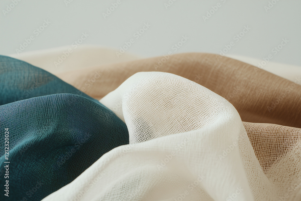 Poster soft and flowing fabrics: a collection of delicate and airy fabrics, draped in gentle waves, showcas