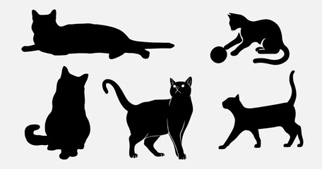 isolated black silhouette of a cat, vector collection	