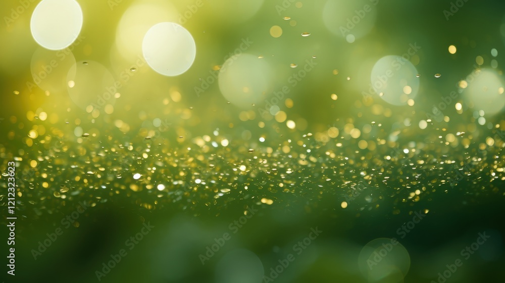 Poster abstract green bokeh background with soft light highlights, ideal for nature-themed designs and text