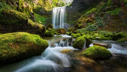 Obraz premium waterfall landscape with rocks covered in green moss