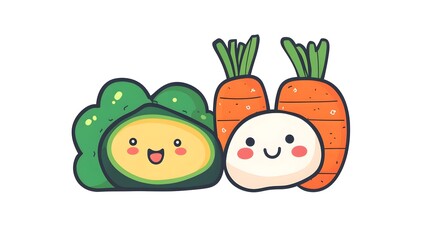 Adorable Cartoon Veggies   Kawaii Clipart of Smiling Lettuce and Carrot Characters