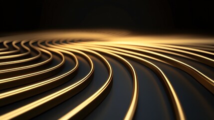 Abstract golden lines create a flowing pattern against a dark background.
