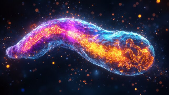 A Vibrant neon pancreas glowing brightly