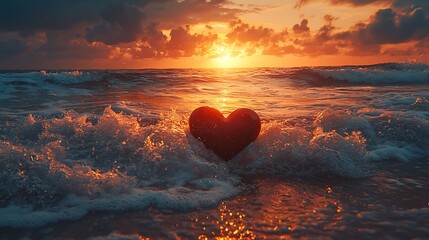 Fototapeta premium Sunset Ocean Waves Heart Love Romance